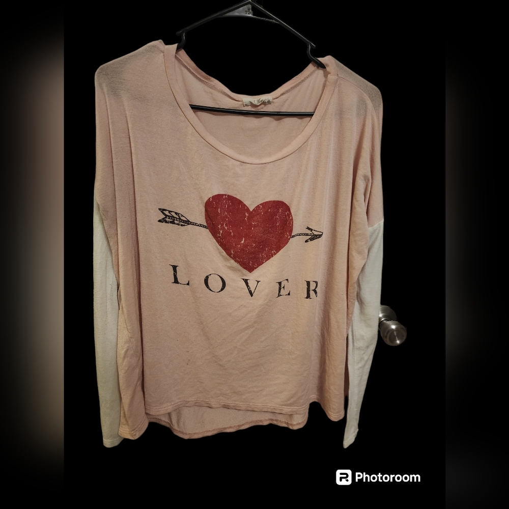 KMC USA Pink with Hearts Oversized Tee Size Lg - Picture 2 of 7